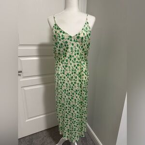 Zara | green & cream floral midi dress